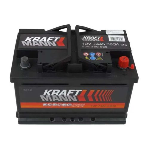 Kraftmann 574350068 akkumulátor, 12V 74Ah 680A J+ EU, alacsony