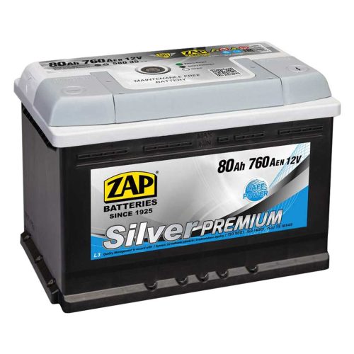 ZAP Silver Premium akkumulátor, 12V 80Ah 760A J+ EU, magas