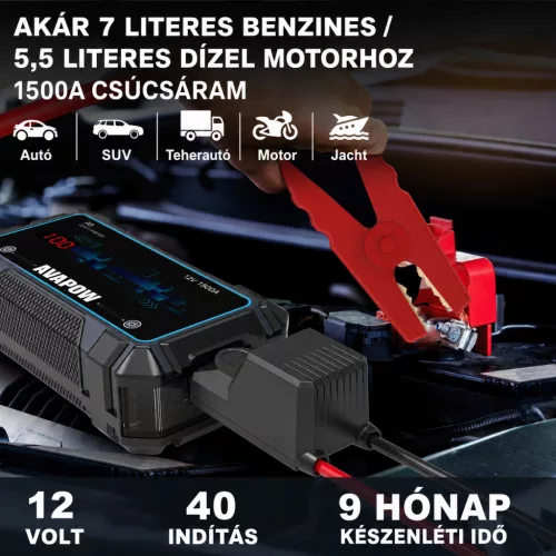 Avapow A9 - Indításrásegítő és Powerbank 8000 mAh