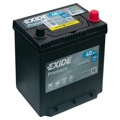 Exide Premium EA406 akkumulátor, 12V 40Ah 350A J+, japán, (Honda Jazz GD, GE)
