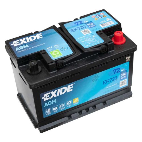 Exide AGM EK720 akkumulátor, 12V 72Ah 760A J+ EU, magas