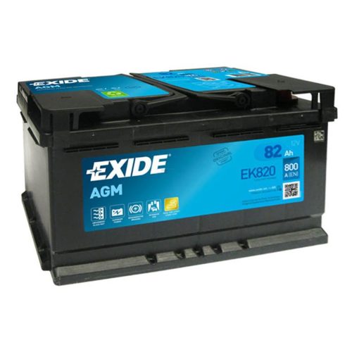 Exide Start-Stop AGM EK820 akkumulátor, 12V 82Ah 800A J+ EU, magas