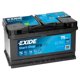   Exide Start-Stop EFB EL752 akkumulátor, 12V 75Ah 730A J+ EU, alacsony