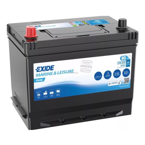 Exide Dual Flooded Marine ER350 munka akkumulátor, 12V 80Ah 510A B+