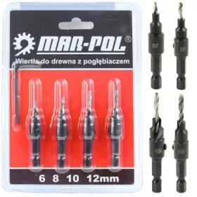   MAR-POL Fafúró klt. 4db-os 1/4"-es hatlapú süllyesztővel (M22334)