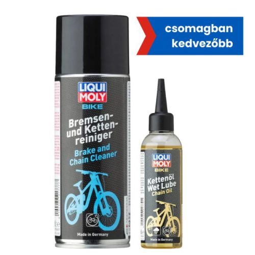 Liqui Moly Kerékpár fék- és lánctisztító spray 400ml + Kerékpár láncolaj nedves időjárásra 100ml