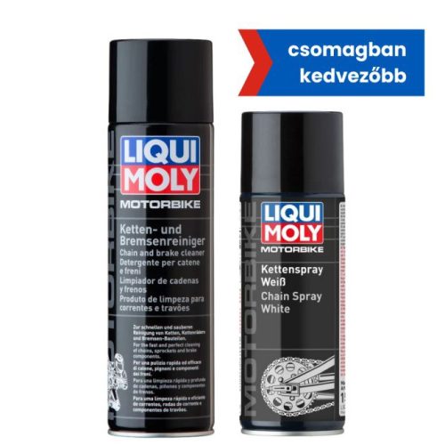 Liqui Moly Motorbike lánc spray fehér 400ml + Motorbike lánc tisztító spray 500ml