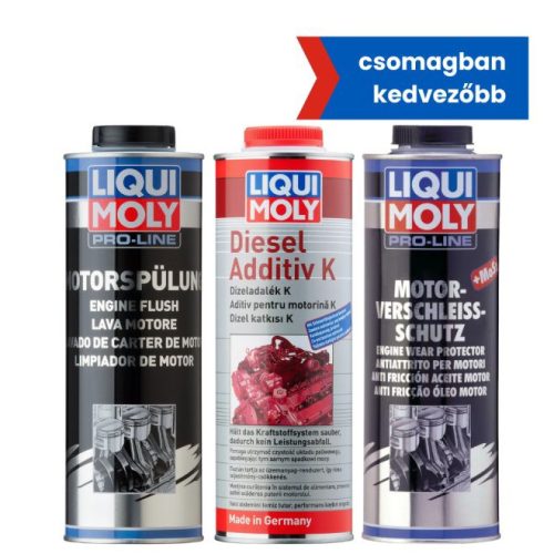 Liqui Moly Pro-Line motoröblítő 1l + Pro-Line MoS2 motorolaj adalék 1l + Dízel adalék K 1l