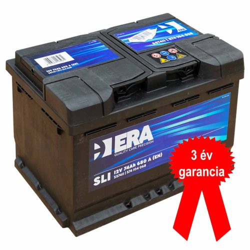 ERA SLI S57411 akkumulátor, 12V 74Ah 680A J+ EU, magas, 3 év garancia!